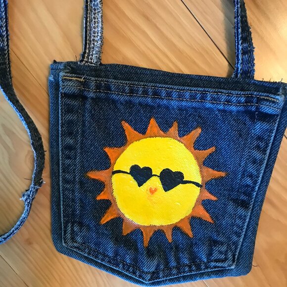 Handmade Crossbody Bag: Lake Girl Theme Cell Phone Holder, Recycled Denim Purse - Picture 10 of 11